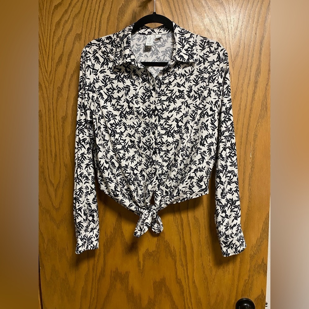 Joie Floral Tie Front Crop Blouse Black White Monochrome Size S Chic NWT
